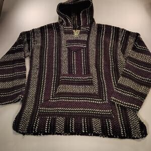 Baja Joe Woven Hoodie Jacket Beach Sz Sm Purple Black White Gray Unique Mexico